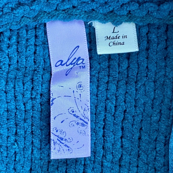 Alya Hayley Chenille Cable Knit Forest Green Crewneck Sweater Size Large - Picture 5 of 10